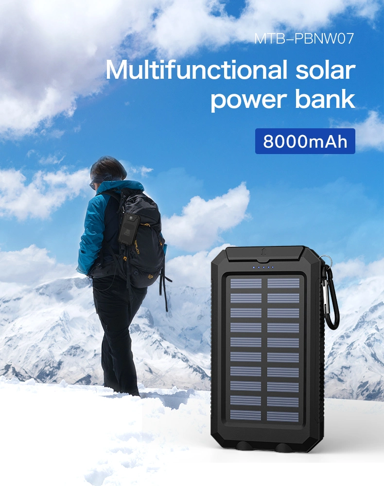 2023 Solar Battery 8000mAh Portable Power Bank with LED/ Compass