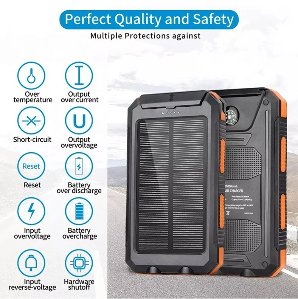 Factory Wholesale Portable Solar Power Banks 5000mAh 20000mAh Waterproof Dual LED Flashlights Solar Charger Power Bank