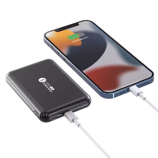 USB-C Iluminação Pd20W 5000mAh Carregamento rápido sem fio Mini Power Bank