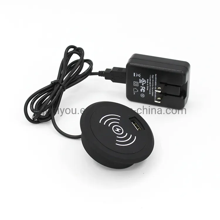 Carregador de telefone sem fio 5V2a montado em cima de uma mesa para móveis com carregamento de porta USB única Personalize o logotipo
