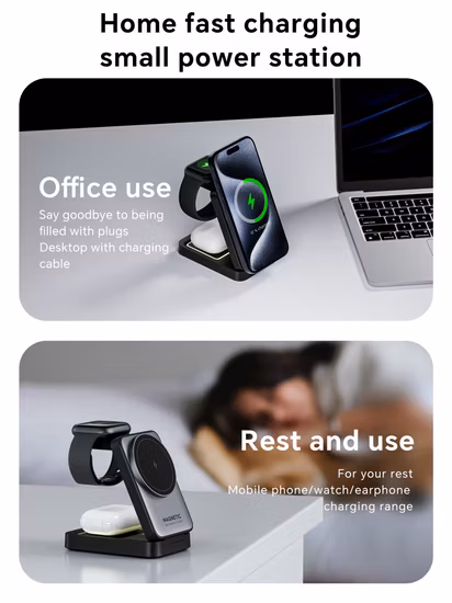 Novo design dobrável 3 em 1 carregador sem fio para celulares, fones de ouvido, relógios