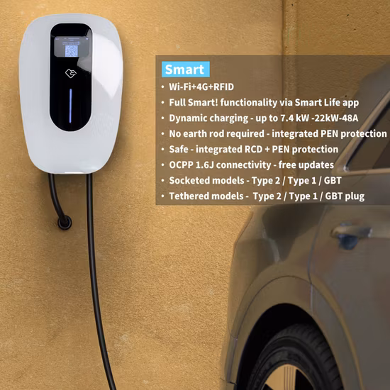 Weeyu WiFi Ocpp1.6j RS-485 CE RoHS alcance listado carregamento rápido 7kw 11kw 22kw caixa de parede IEC padrão carregador de carro elétrico tipo 2 estação de carregamento EV